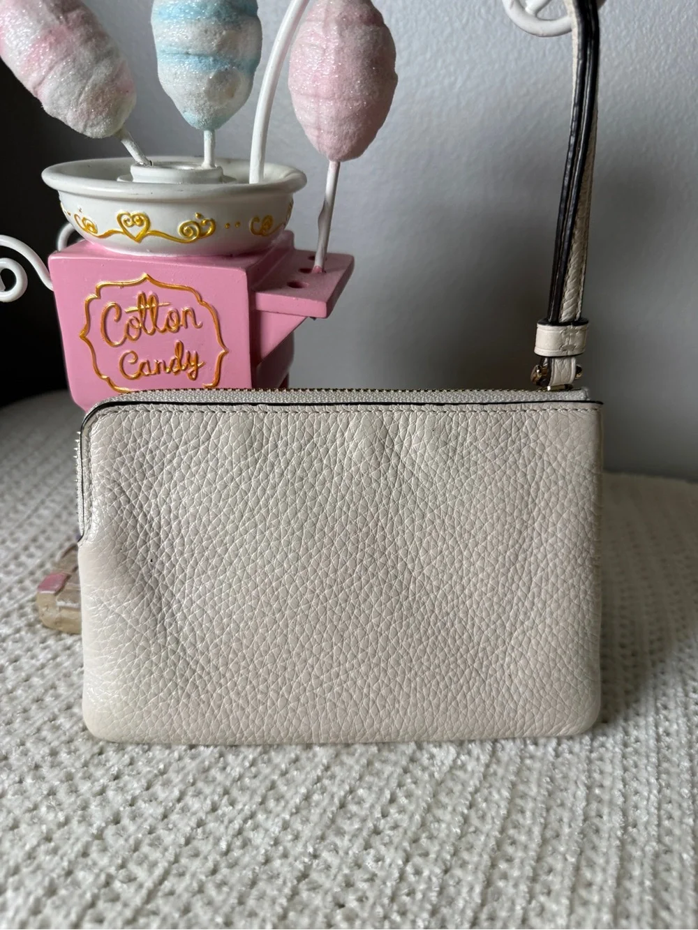 Coach Pebbled Leather Wristlet in Cream with Pale Yellow Logo
